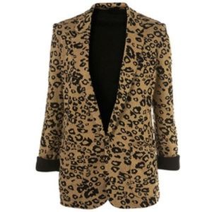 Topshop Leopard Print Jersey Blazer Boyfriend